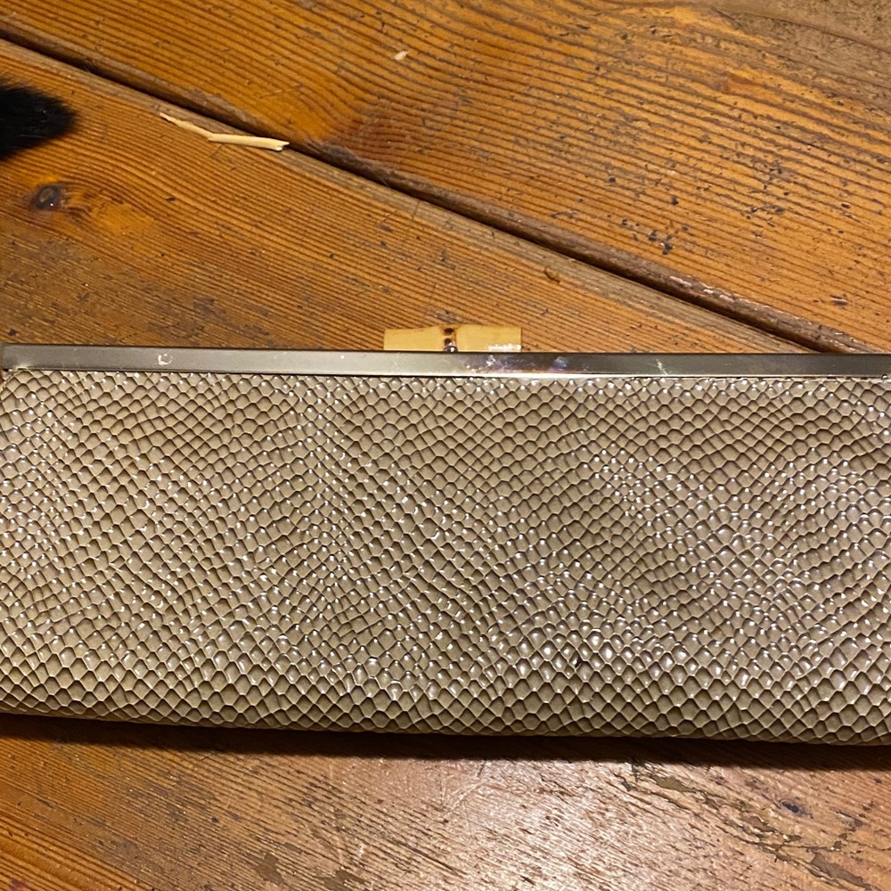 LOFT Textured Silver Clutch with Cream Detail